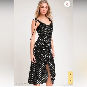 Lulus black and white polka dot ruched mini dress